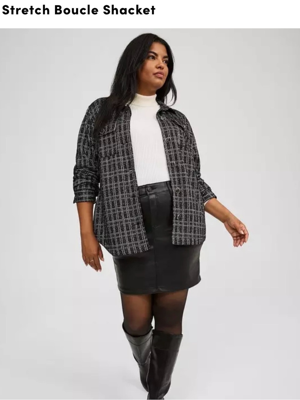 torrid Black & Gray Plaid Stretch Bouclé Shacket